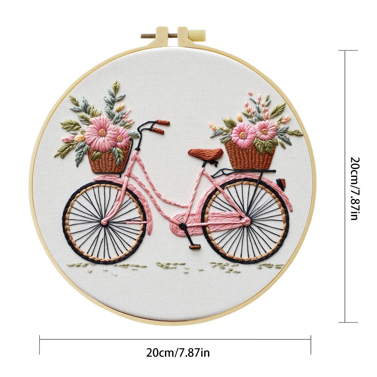 Embroidery DIY Starter Kit - Pink Retro Bike Flower Basket