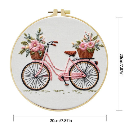 Embroidery DIY Starter Kit - Pink Retro Bike Flower Basket