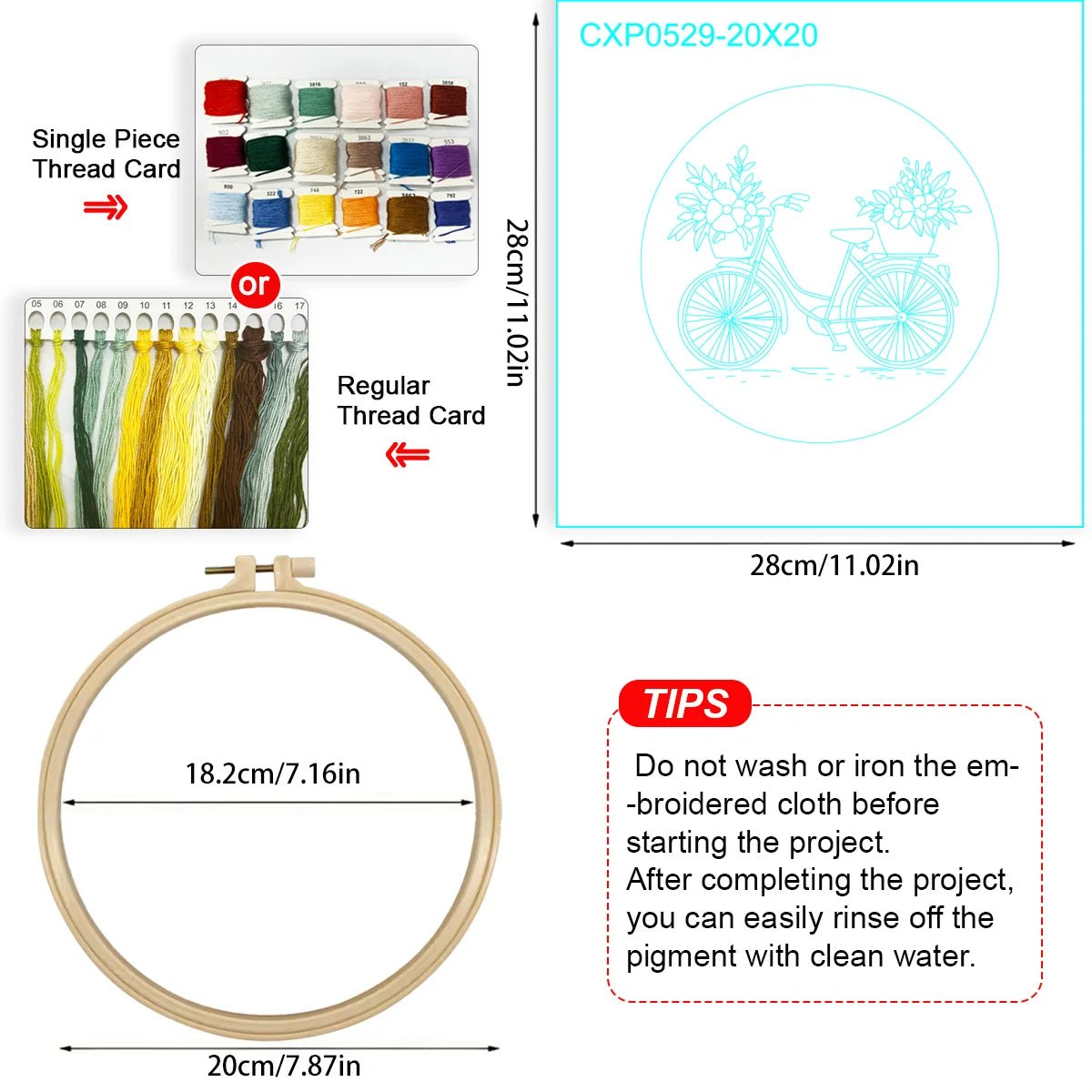 Embroidery DIY Starter Kit - Pink Retro Bike Flower Basket