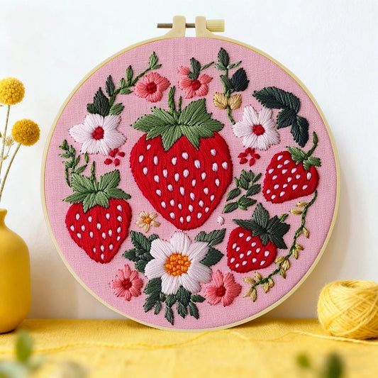 Embroidery DIY Starter Kit - Pink Strawberry Patch