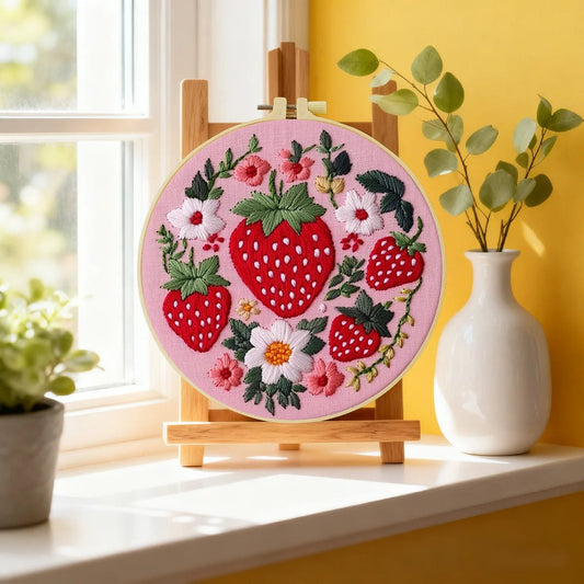 Embroidery DIY Starter Kit - Pink Strawberry Patch
