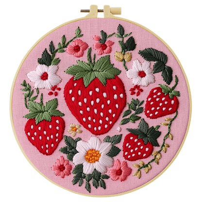 Embroidery DIY Starter Kit - Pink Strawberry Patch