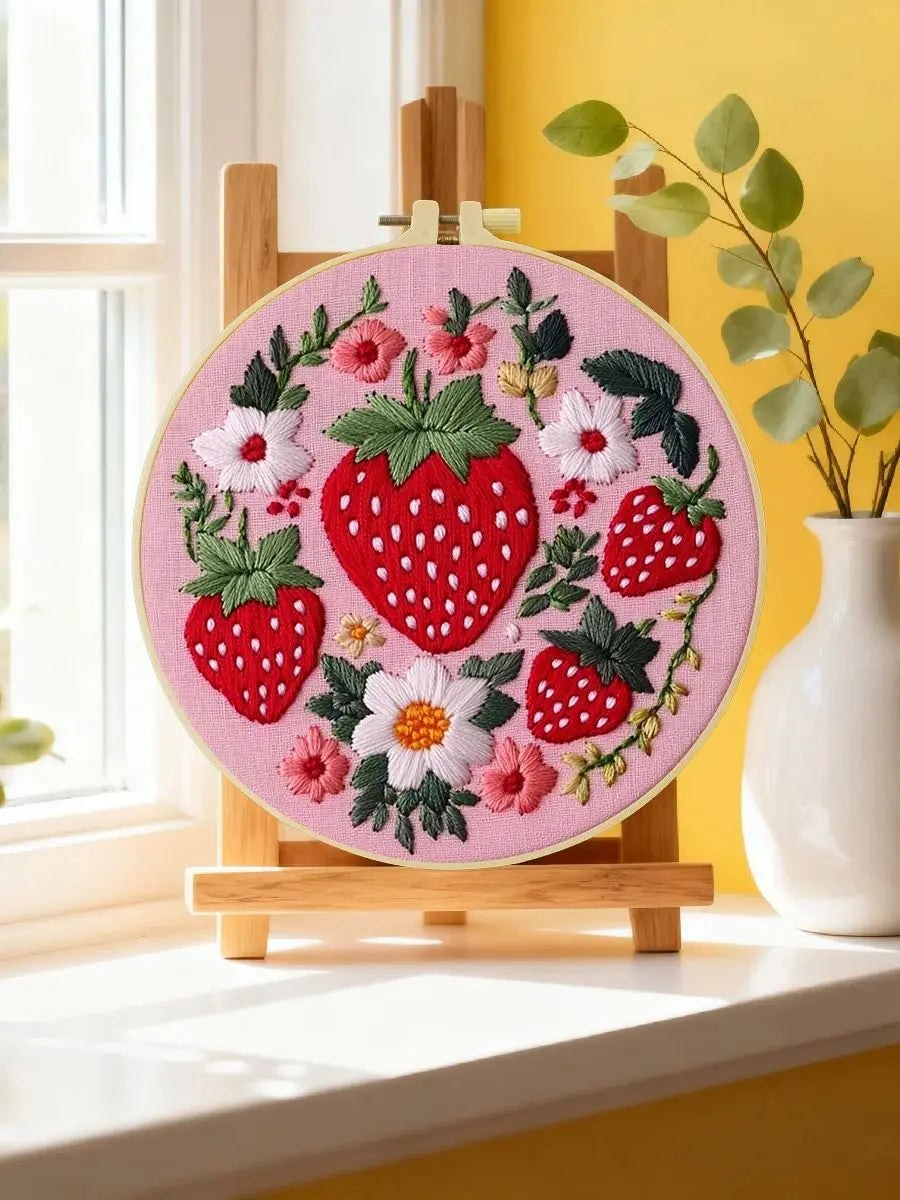 Embroidery DIY Starter Kit - Pink Strawberry Patch