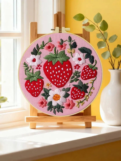 Embroidery DIY Starter Kit - Pink Strawberry Patch