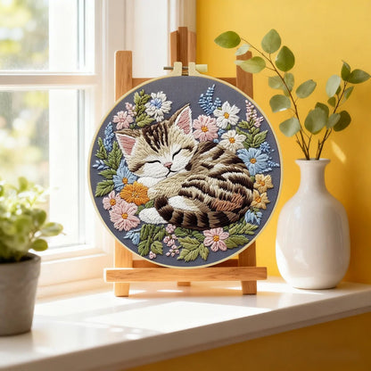 Embroidery DIY Starter Kit - Sleeping Kitten