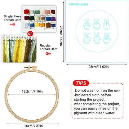 Embroidery DIY Starter Kit - Teddy Bear Bunch