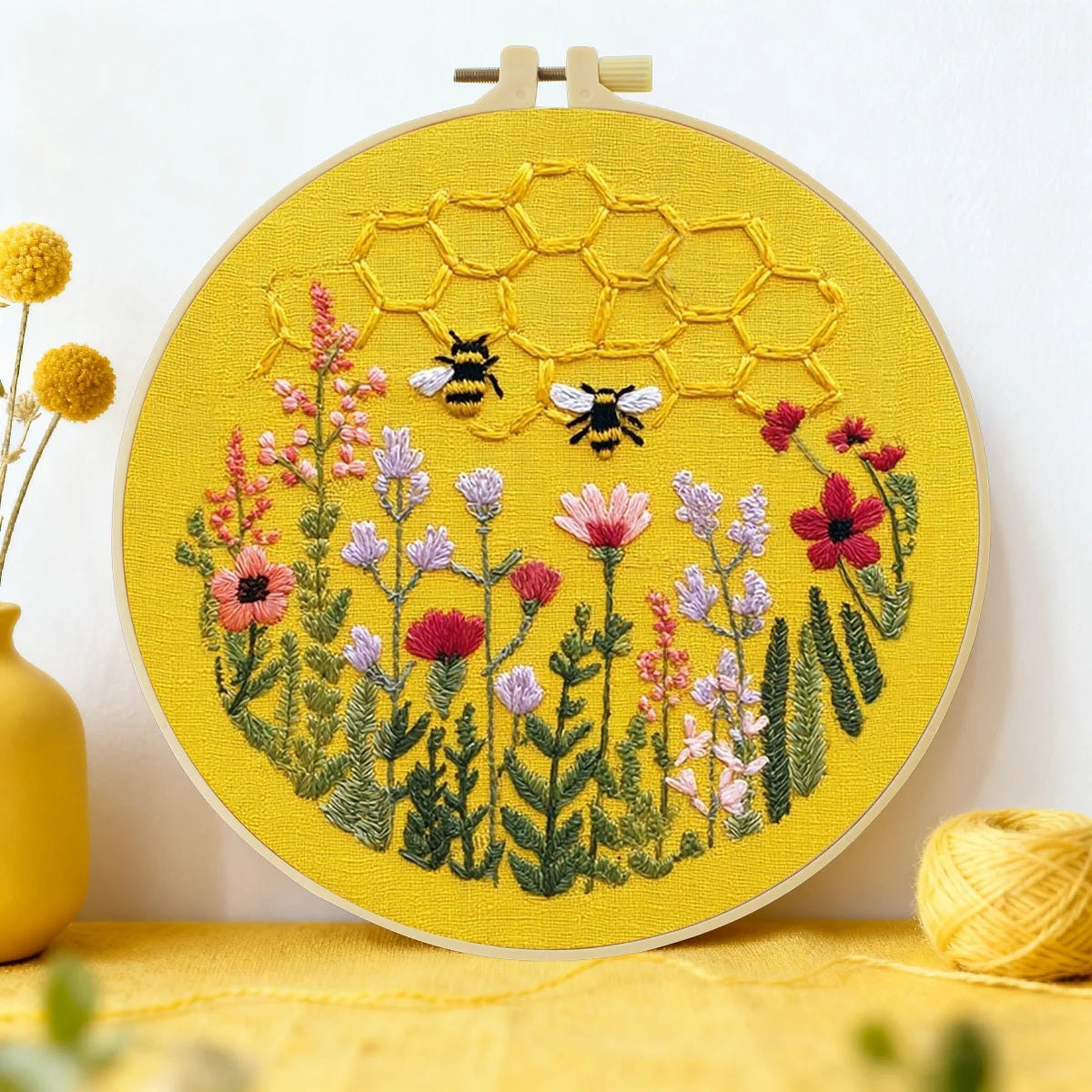 Embroidery DIY Starter Kit - Yellow Honey Bees
