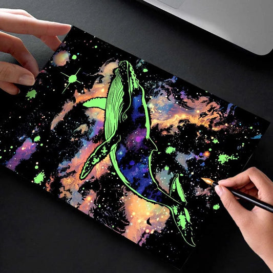 Glow In The Dark Scratch Art Painting Drawing 4 x A4 Designs Bundle - Whales