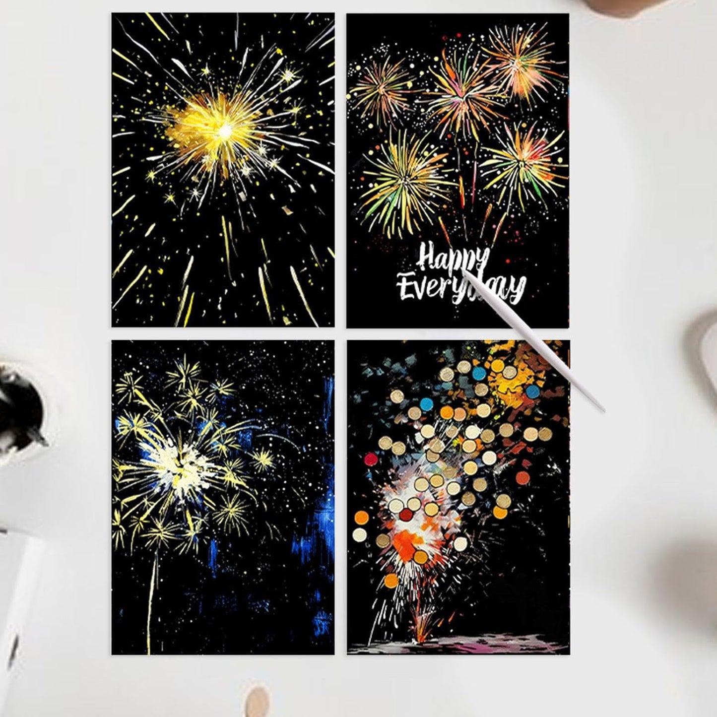 Glow In The Dark Scratch Art Painting Drawing 4 x A4 Designs Bundle - Fireworks