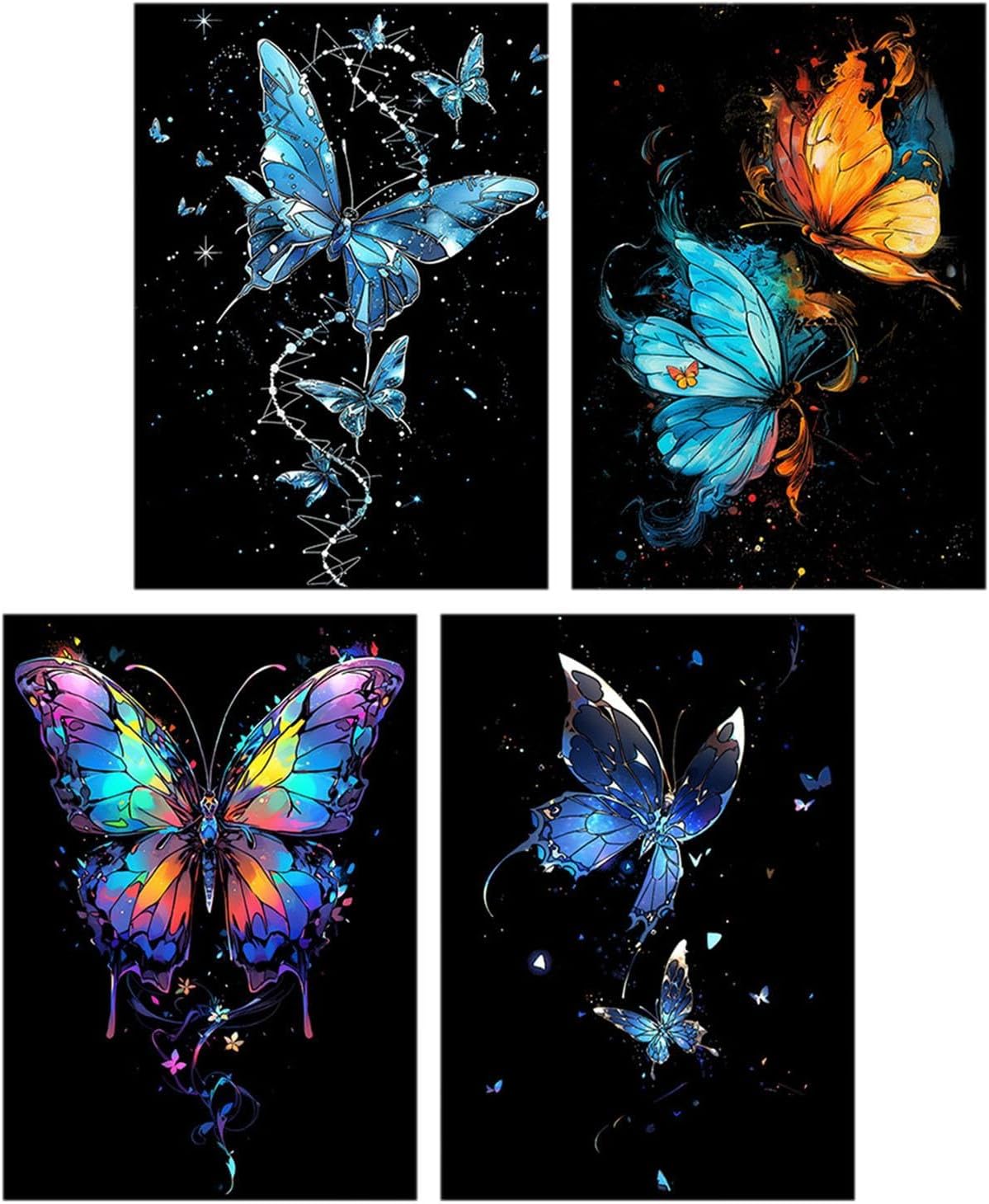 Glow In the Dark Scratch Art Painting Drawing 4 x A4 Designs Bundle - Butterflies