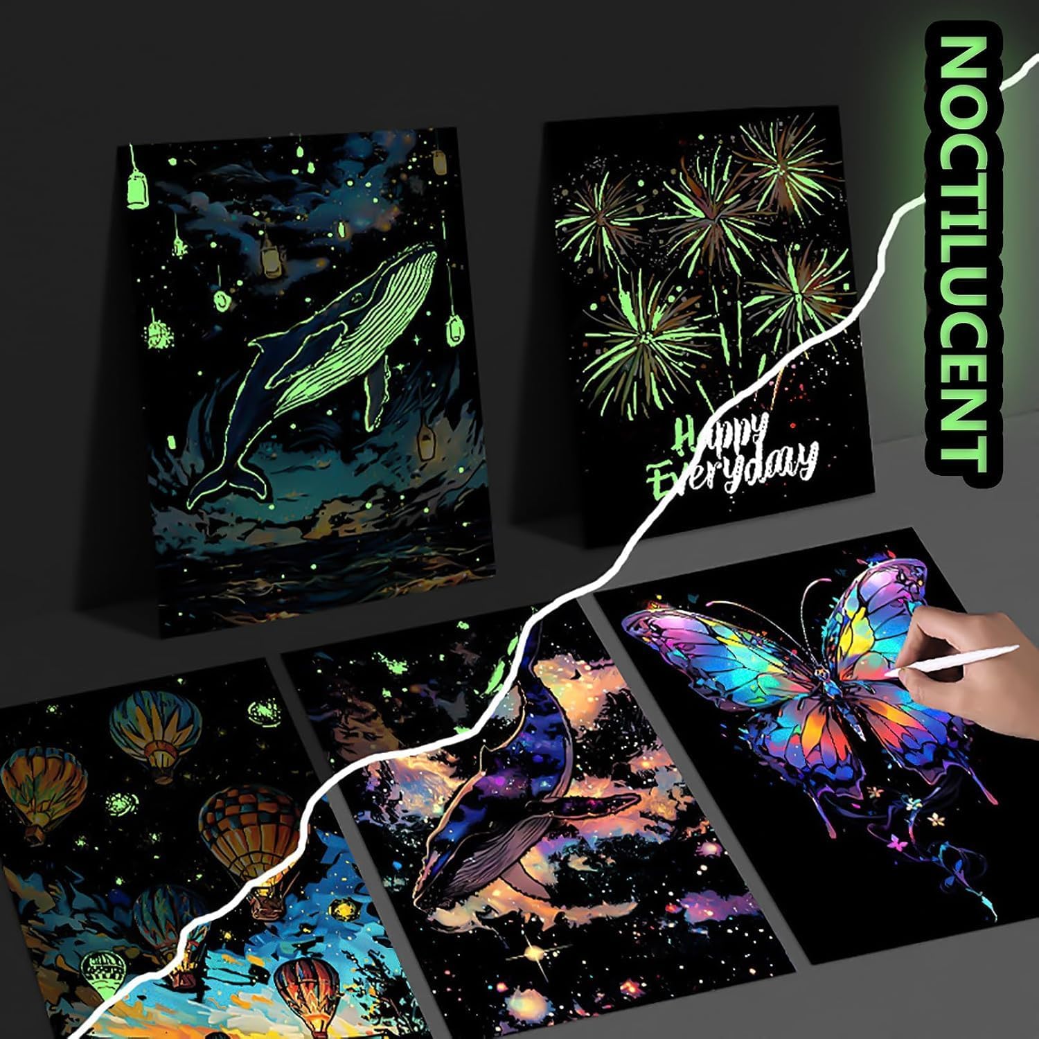 Glow In the Dark Scratch Art Painting Drawing 4 x A4 Designs Bundle - Butterflies