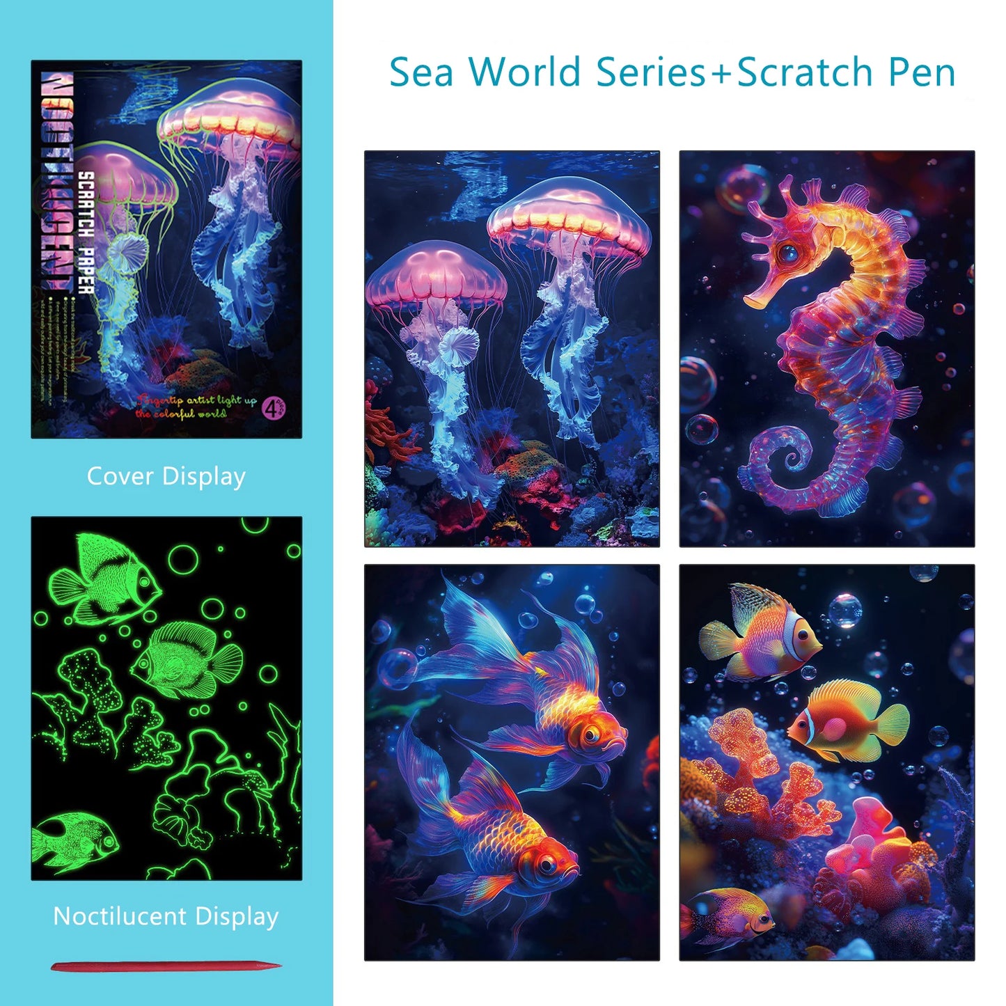 Glow in the Dark DIY Scratch Painting Set 4 Pcs/Set A4 - Sea World