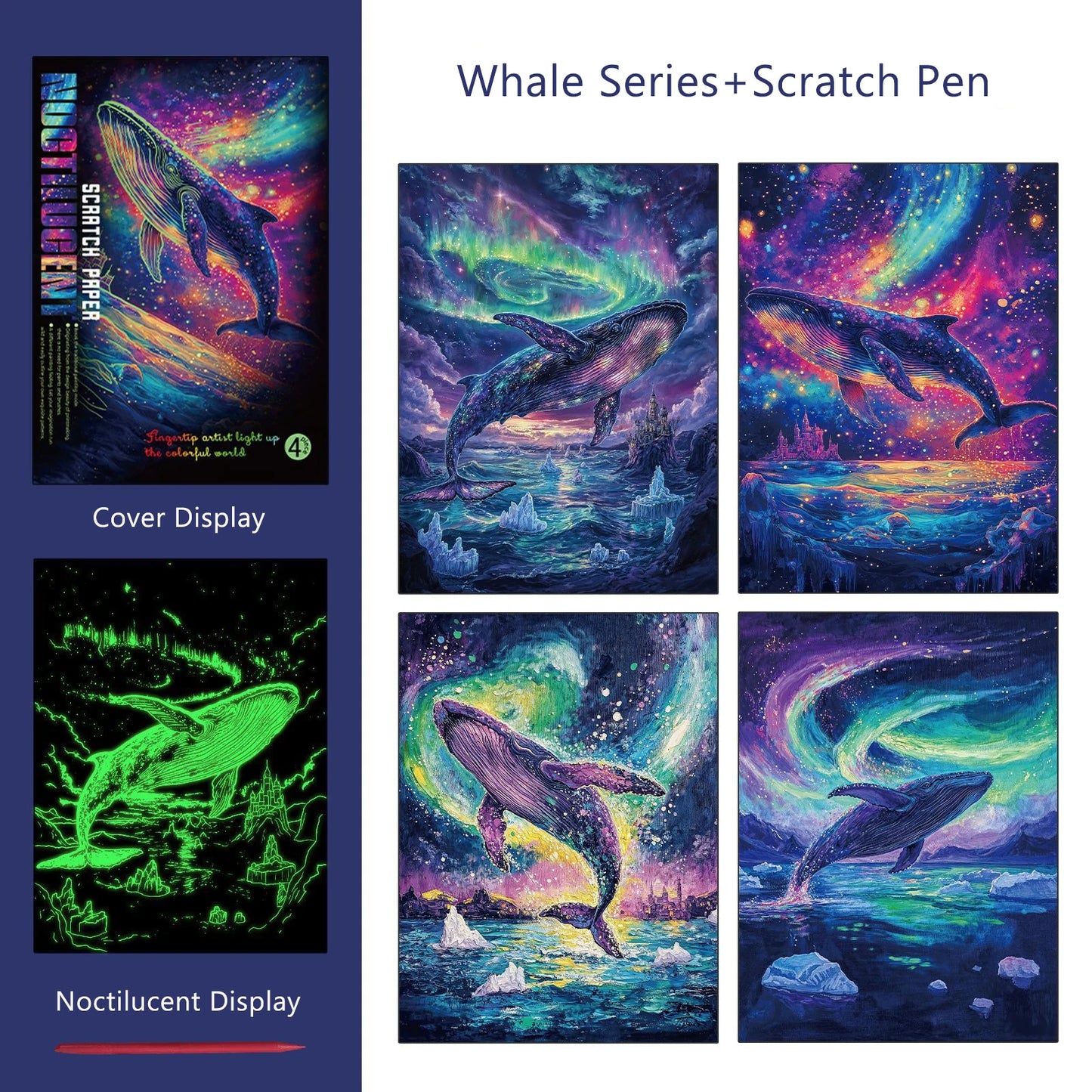 Glow in the Dark DIY Scratch Painting Set 4 Pcs/Set A4 - Whale