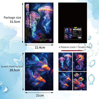 Glow in the Dark DIY Scratch Painting Set 4 Pcs/Set A4 - Butterflies