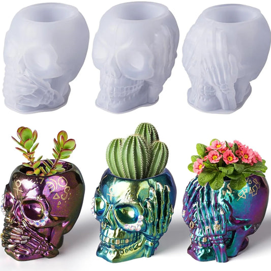 Hear-no Evil, Speak-no Evil, See-no Evil Skull Silicone Moulds for Resin Crafts