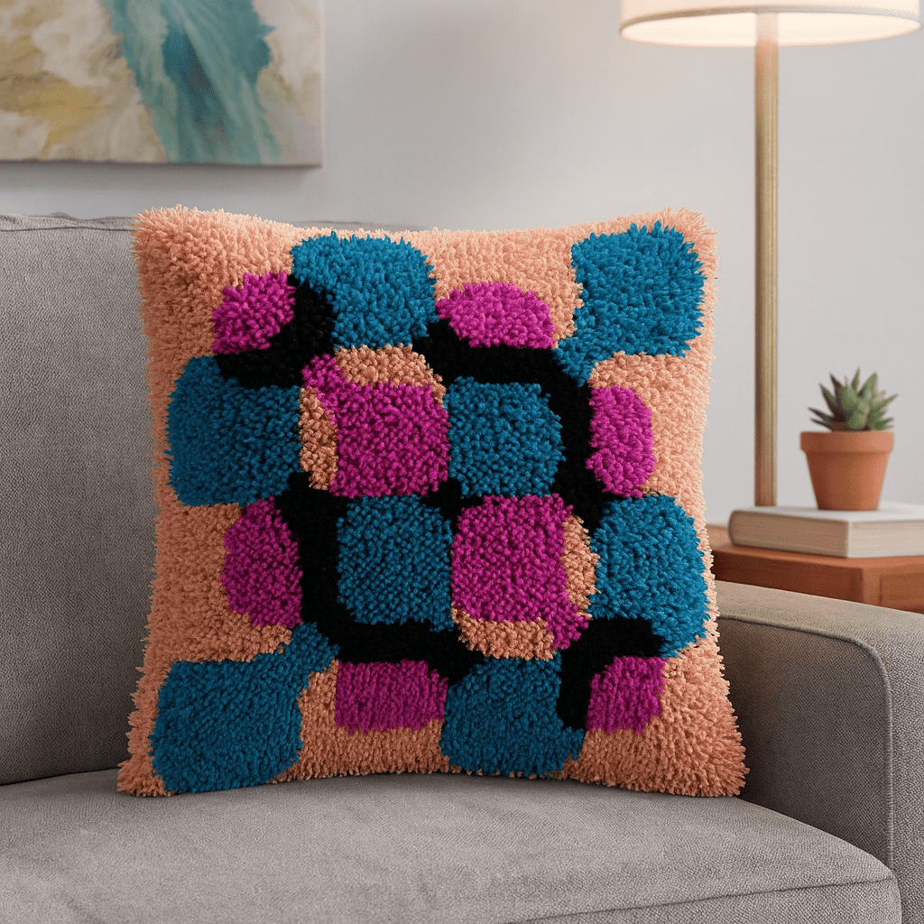 Latch Hook Pillow Making Kit - 80s Blobby Funk - DIY Craft Project