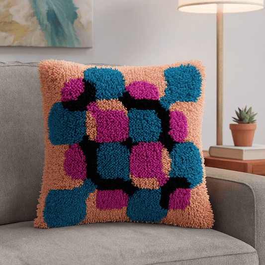 Latch Hook Pillow Making Kit - 80s Blobby Funk - DIY Craft Project