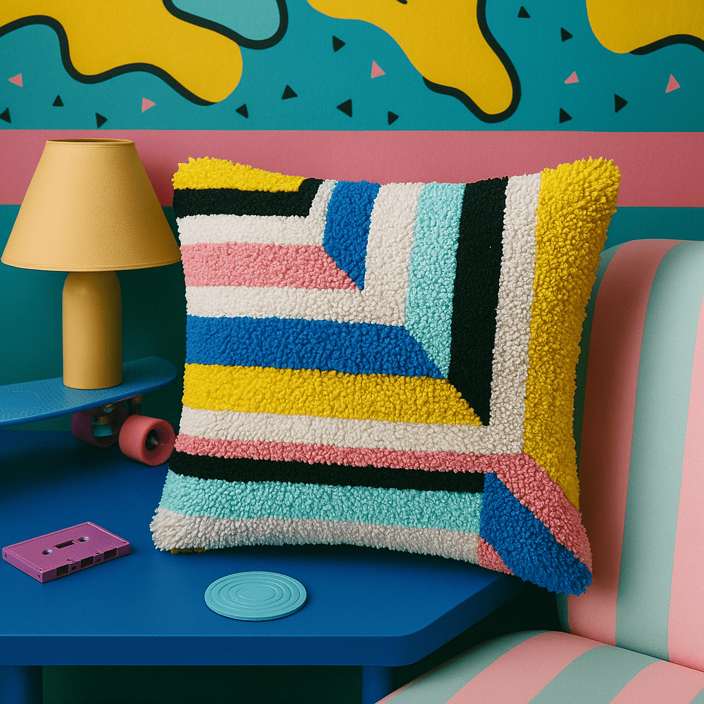 Latch Hook Pillow Making Kit - 80s Geo Vibe - DIY Craft Project