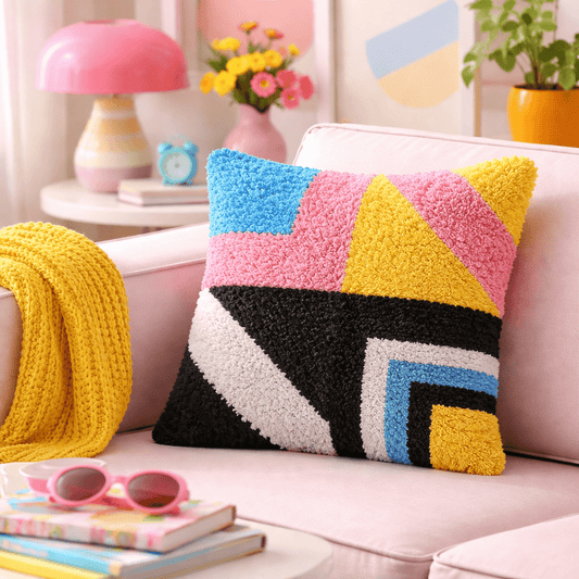 Latch Hook Pillow Making Kit - 80s Vibe Geo - DIY Craft Project