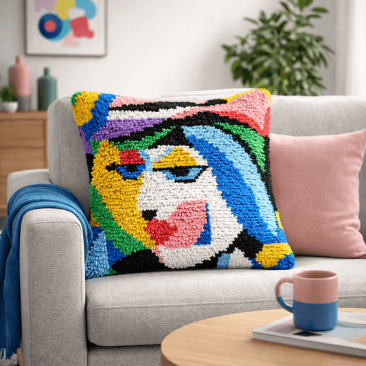 Latch Hook Pillow Making Kit - Abstract Starey Face - Creative Craft Project