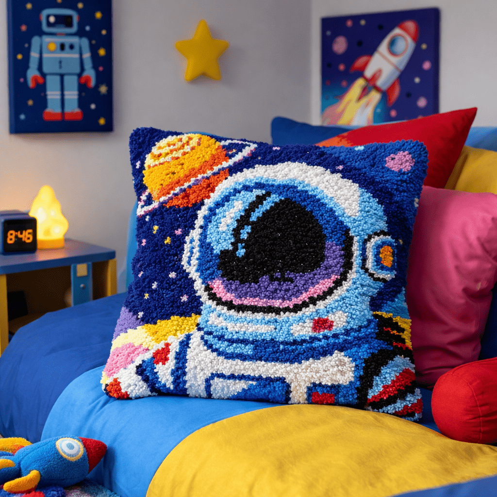 Latch Hook Pillow Making Kit - Adventuring Astronaut - DIY Craft Project