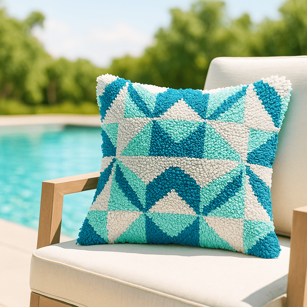 Latch Hook Pillow Making Kit - Aqua Geometry - DIY Craft Project