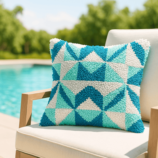 Latch Hook Pillow Making Kit - Aqua Geometry - DIY Craft Project