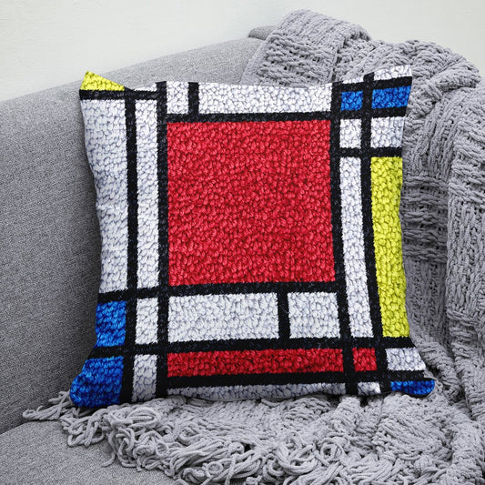 Latch Hook Pillow Making Kit - Art Deco Geometric Design in Primary Colors