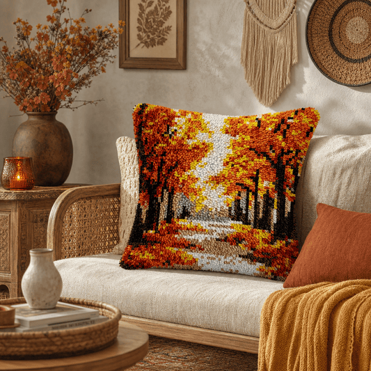 Latch Hook Pillow Making Kit - Autumn Path Design