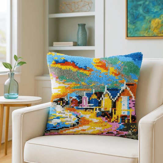 Latch Hook Pillow Making Kit - Beach Shed View - DIY Craft Project