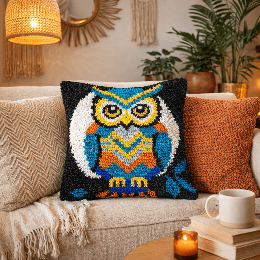 Latch Hook Pillow Making Kit - Big Eyed Owl - DIY Craft Project