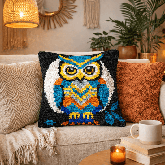 Latch Hook Pillow Making Kit - Big Eyed Owl - DIY Craft Project