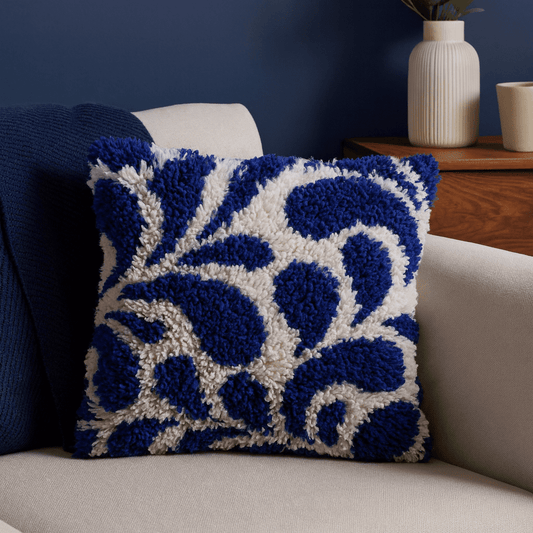 Latch Hook Pillow Making Kit - Blue Botanical Blossom - Crafty DIY Project