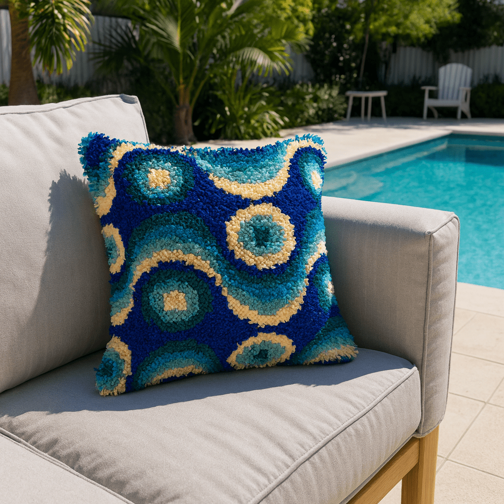 Latch Hook Pillow Making Kit - Blue Bubble - DIY Craft Project