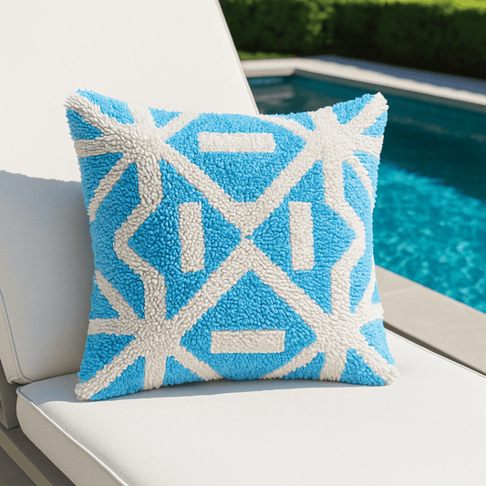 Latch Hook Pillow Making Kit - Blue Haven Geo - Crafting Adventure