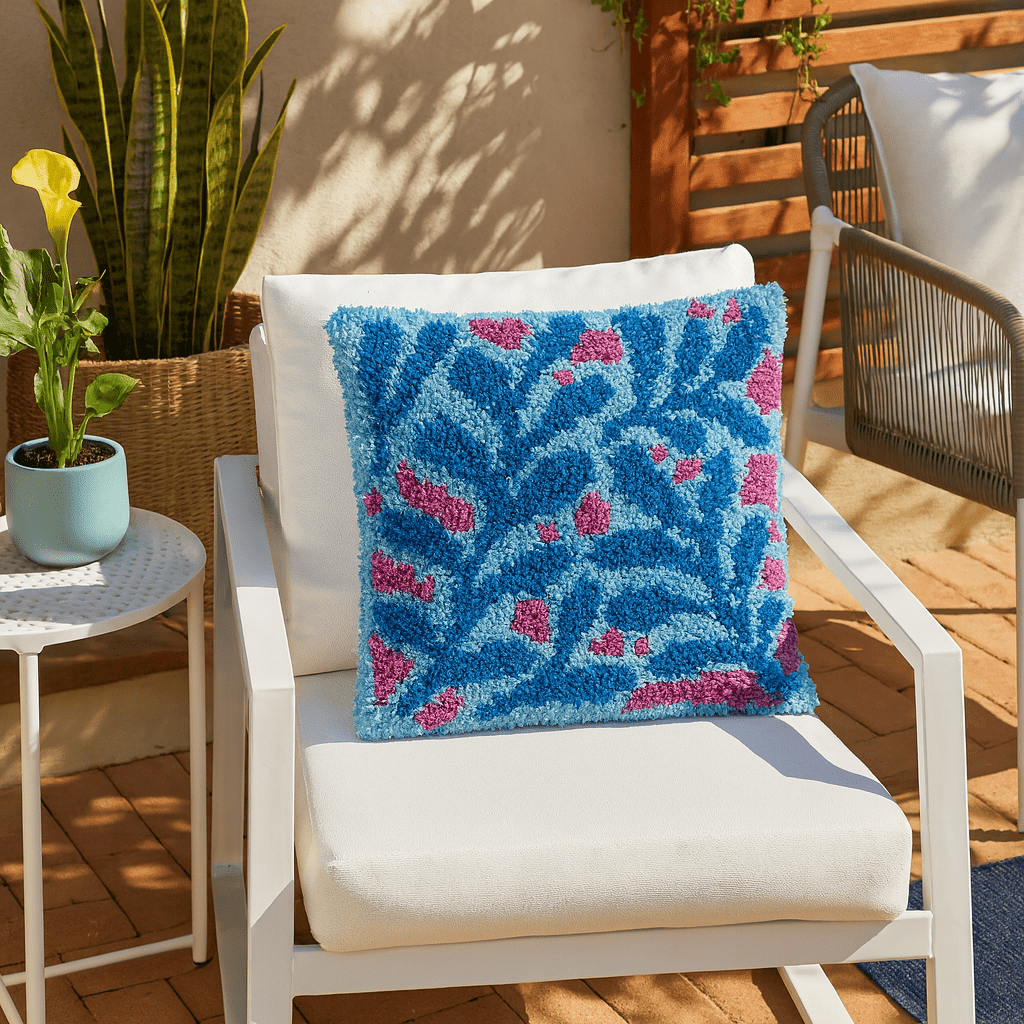 Latch Hook Pillow Making Kit - Blueberry Blossom - Crafting Fun Kit