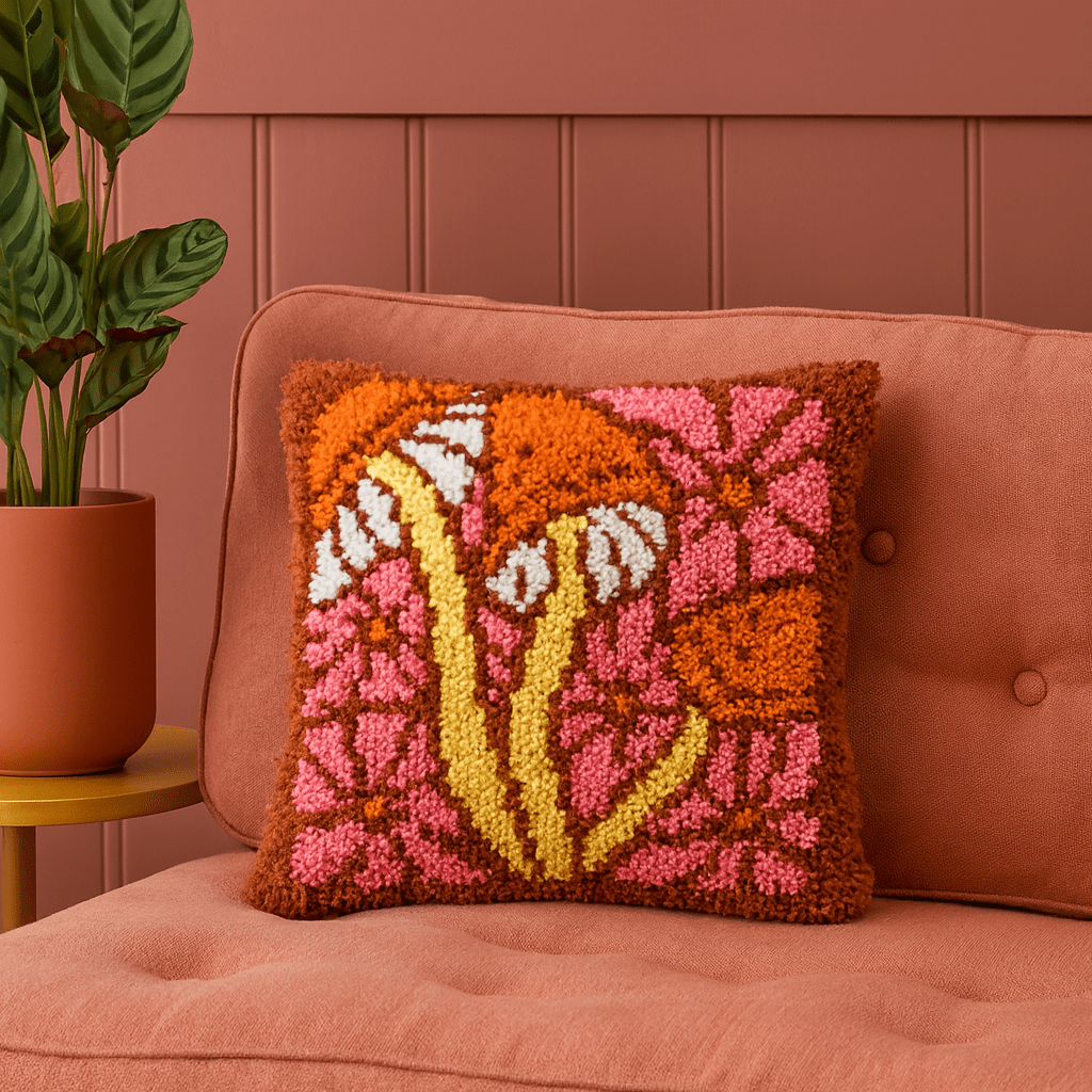 Latch Hook Pillow Making Kit - Boho Retro Mushies - Creative Craft Project