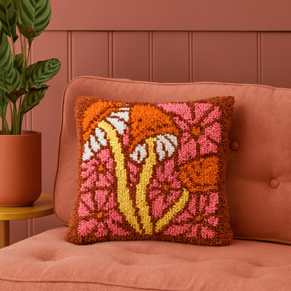 Latch Hook Pillow Making Kit - Boho Retro Mushies - Creative Craft Project