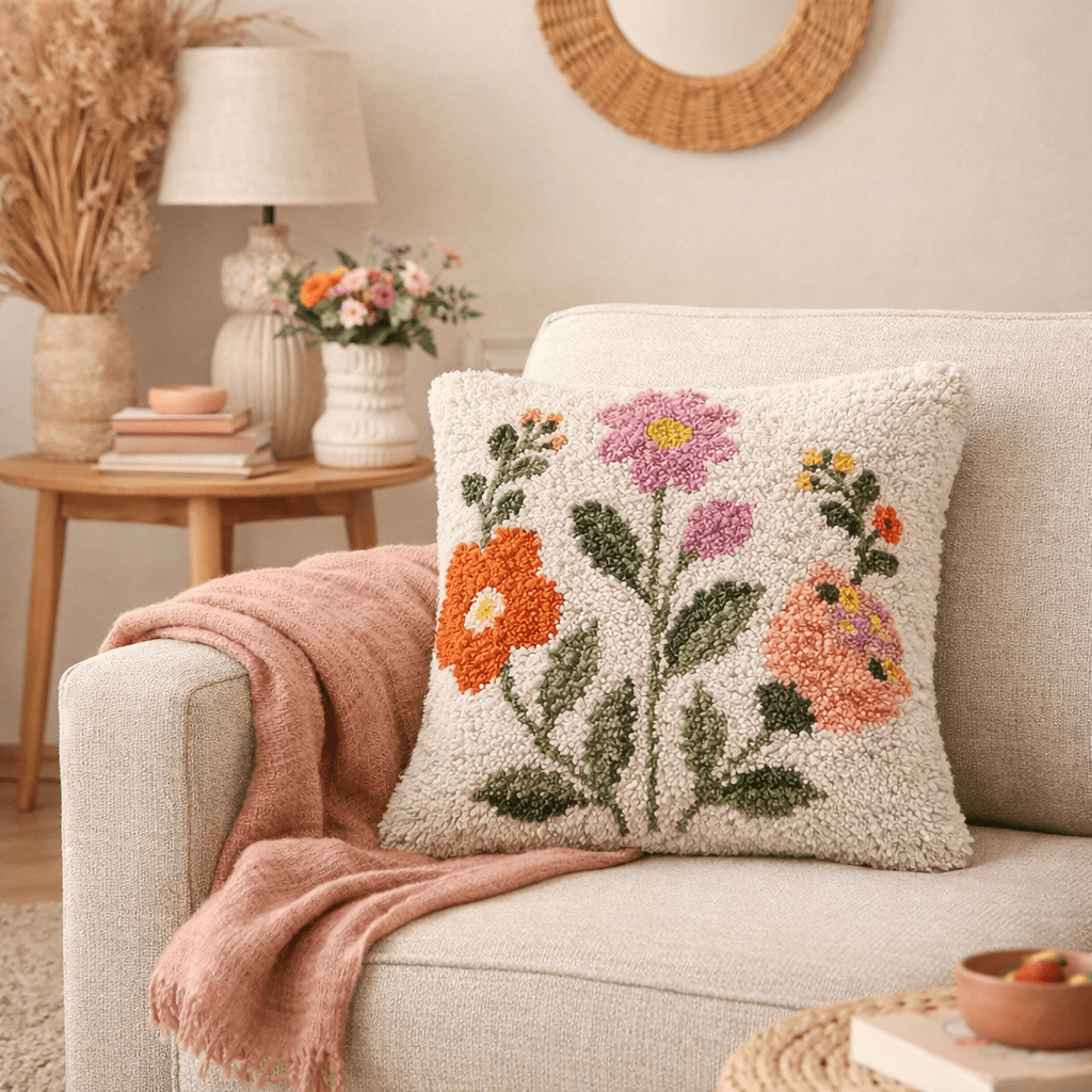 Latch Hook Pillow Making Kit - Boho Wild Flowers - Creative Craft Project