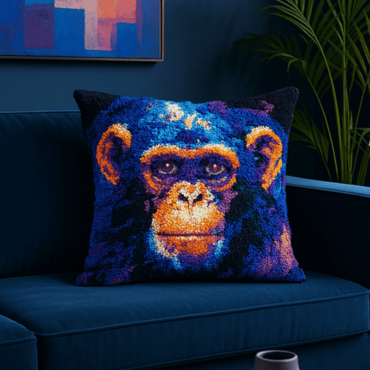 Latch Hook Pillow Making Kit - Cheeky Chimpanzee Design