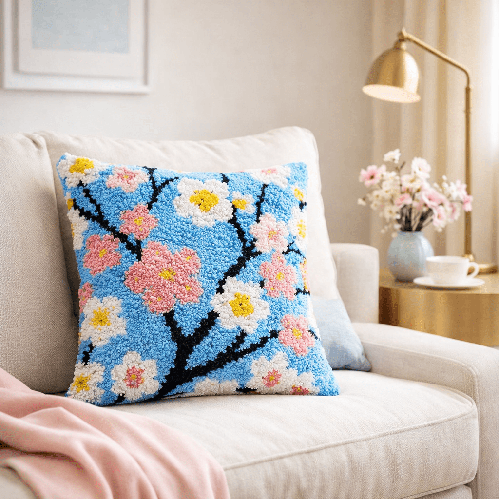 Latch Hook Pillow Making Kit - Cherry Blossom Bloom - Creative Craft Project