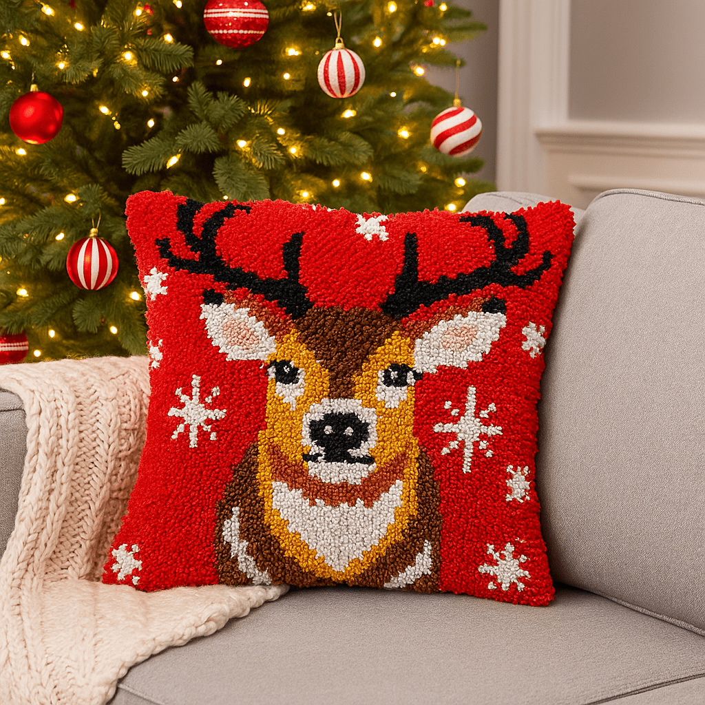 Latch Hook Pillow Making Kit - Christmas Deer - Festive DIY Project