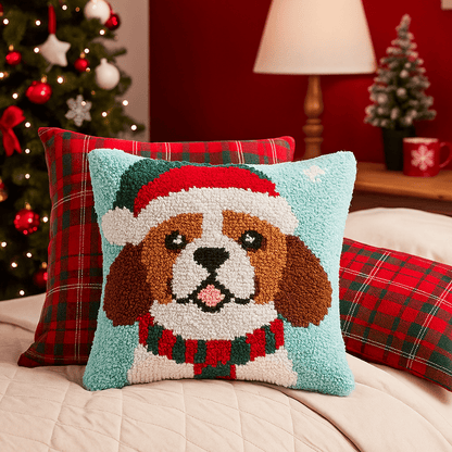 Latch Hook Pillow Making Kit - Christmas Puppy Dog - Crafting Fun