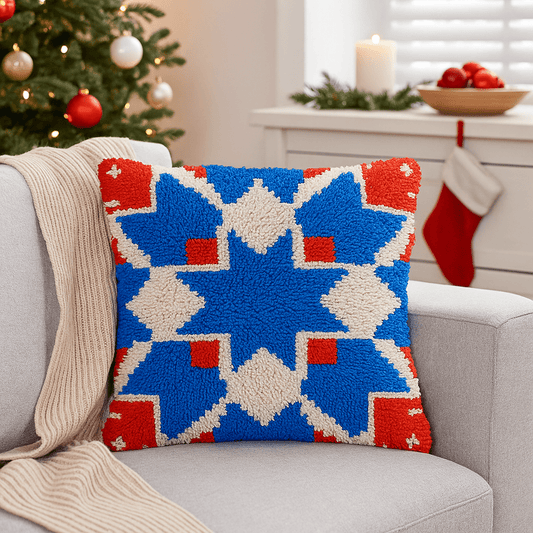 Latch Hook Pillow Making Kit - Christmas Snowflake Pattern - DIY Craft Project