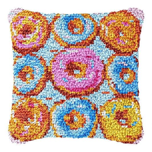 Latch Hook Pillow Making Kit - Colorful Iced Doughnuts Design
