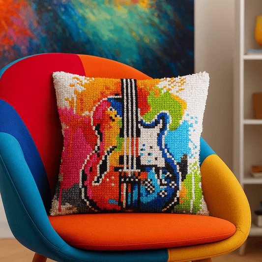 Latch Hook Pillow Making Kit - Colour Splash Electric Guitar