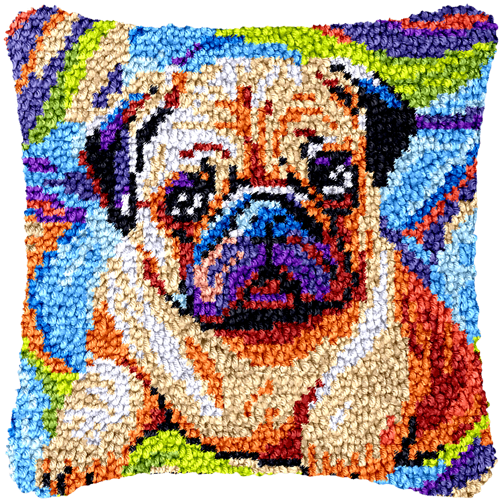 Latch Hook Pillow Making Kit - Cute Colourful Pug Design