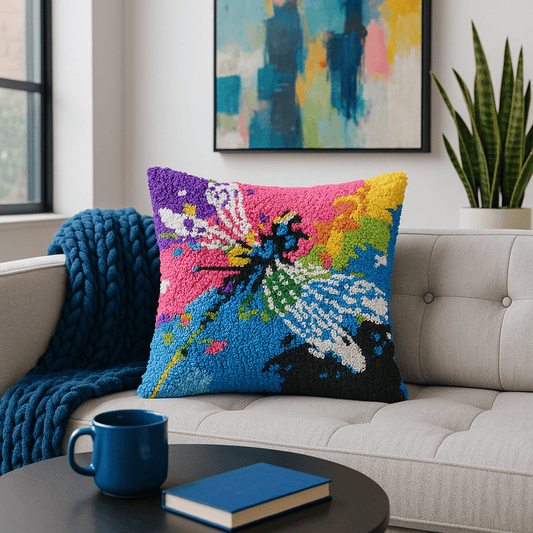 Latch Hook Pillow Making Kit - Daring Dragonfly Design