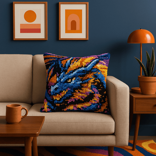 Latch Hook Pillow Making Kit - Fiery Dragon Design