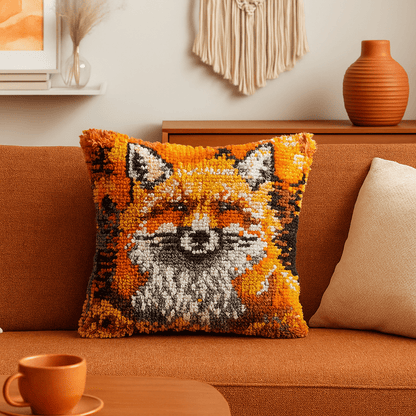 Latch Hook Pillow Making Kit - Fiery Orange Fox - DIY Craft Project